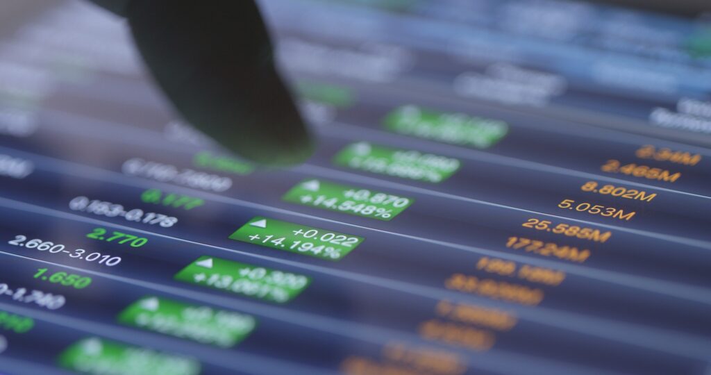 Stock stock graph on display screen